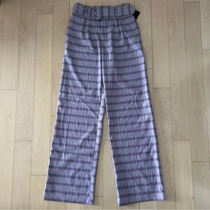 Moodie Purple Plaid High Waisted Trouser Pants with Belt